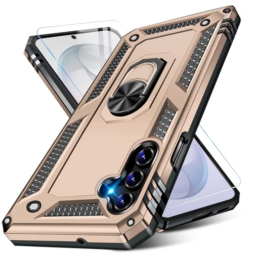 Image of for Samsung Galaxy S26 Case with Screen Protector, Heavy Duty Military Grade Shockproof Rugged Protective Cover for Samsung S26 Phone Case with Metal Ring Magnetic Kickstand (Gold)