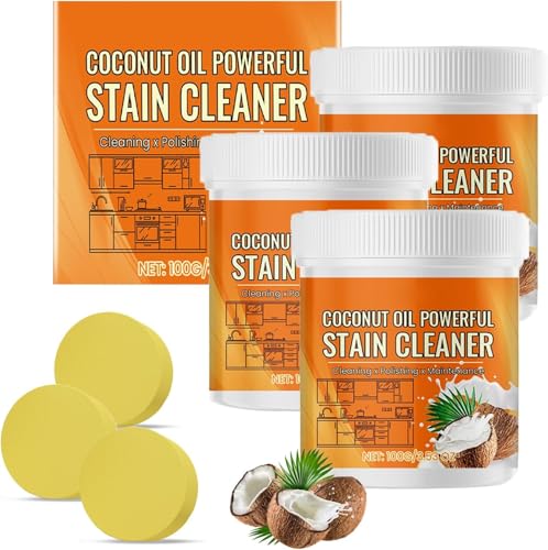 Pasta limpiadora y pulidora multiusos de aceite de coco, 3 en 1. Limpiador y protector de brillo para utensilios de cocina de acero inoxidable.