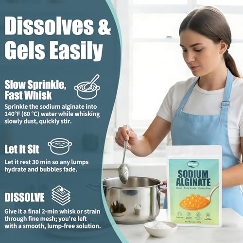 Image of 8 oz Pure Sodium Alginate Powder Food Grade - Thickener & Gelling Agent for Spherification Caviar, Desserts, Meat Products, Dairy Alternatives | Vegan, Gluten-Free, Keto-Friendly, Chefs
