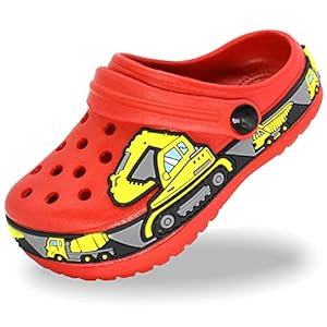 FolHaoth Toddlers Clogs EVA Cute Cartoon Excavator Racecar Pattern Boys Girls Clogs Slip on Lightweight Breathable Kids Clogs Sandals Non Slip Indoor Outdoor Beach Pool Shower Slippers Shoes