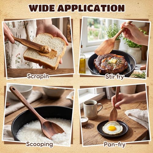 Image of Hushee 5 Pieces Acacia Spatula Set Natural Acacia Wooden Kitchen Utensils Wooden Spoons Tools for Stirring, Mixing, Cooking, Serving, Spurtles for Nonstick Cookware