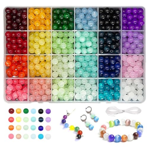 Glass Beads for Jewelry Making 24 Colors 8mm Round Crystal Beads for Bracelet Making Kit 600 Pcs