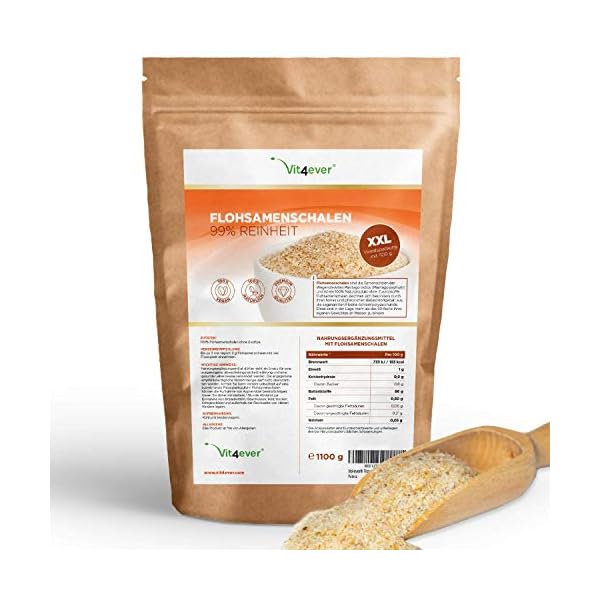 Flohsamenschalen 1,1 kg - 1100 g - Rückstandskontrolliert - 99% Reinheit - Herkunft: Indien - Low-Carb…