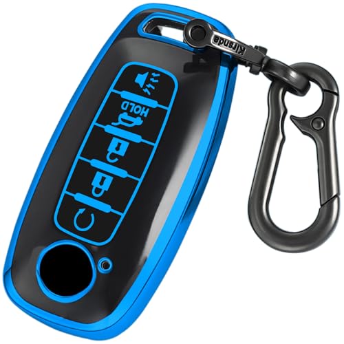 Kirsnda Key fob Cover case with Metal Keychain Compatible with Nissan Soft TPU Protection Key Shell/Skin 5 Buttons Compatible with 2023 2024 Pathfinder Rogue Remote Key(Blue)