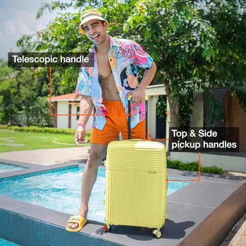 Image of Nasher Miles Krabi Expander Hard-Sided Polypropylene Luggage Set of 3 | 55cm, 65cm & 75cm | 8 Wheels Small, Medium & Large Trolley Bag for Travel | Suitcase (Yellow)