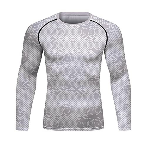 Red Plume Men's Compression Sports Shirt Cool Lightning/Flash Running T-Shirt Long Sleeve Tee (White, M)