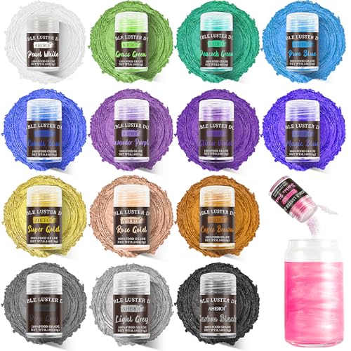Aheroi Edible glitter Set of 15, Food Grade Edible Powder ocktail Glitter Shimmering Glitter for Drinks, Luster Dust Sprinkles Powder Glitter for Fondant Cake Decorating(4g/0.14oz)