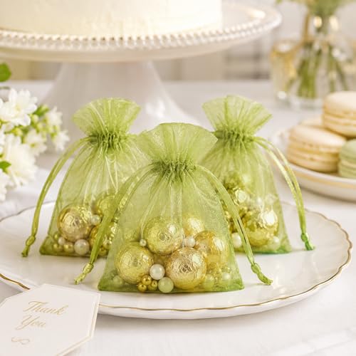 Image of Joycraft 50pcs Organza Bags - 2.7 inchx3.5 inch Sheer Drawstring Gift & Party Favor Bags, Sage Green, Jewelry & Makeup Pouches, Candy Packaging