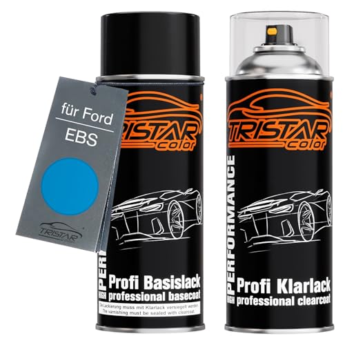 TRISTARcolor Autolack Spraydosen Set für Ford EBS Sky Blue/Himmelblau Basislack Klarlack Sprühdose 400ml