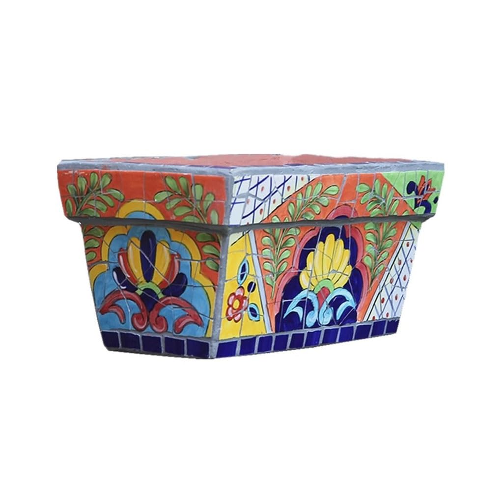 GELASIGE Flower Pots Courtyard Balcony Rectangular Flower Pot Ornaments Painted Ceramic Craft Flower Pot Outdoor Flower Pots