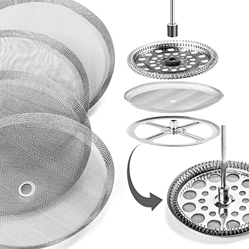 5 Pcs French Press Replacement Filters Reusable Stainless Steel Mesh Filters Replacement With Metal Center Ring 4 Inch For 1000 Ml, 34 Oz, 8 Cup French Press Coffee Makers And Tea Machines #TOP5