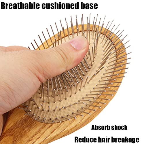 Wooden Paddle Detangling Brush Metal Bristle Hair Brush For Women And Men, Anti-Frizz Styling Hairbrush Comb For Curly Fine Wavy Normal Hair, Scalp Massage Brush, Wet Or Dry Use #TOP4