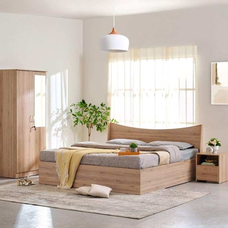 Image of Home Centre | Helios - Alton | Engineered Wood | Queen Beds | Oak | 1 Year Warranty