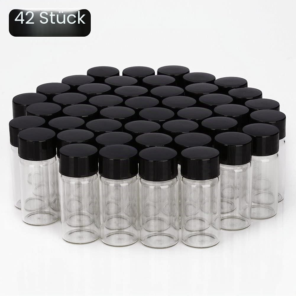 stonylab 42 Stück Glas-Probenfläschchen mit Schraubdeckel, Flüssigkeitsprobenflasche Reagenzflasche mit Verschlussdeckel für Labore, 10 ml
