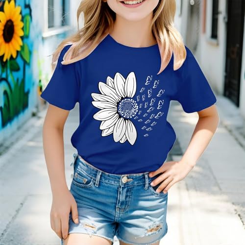 Kids Shirts Girls Loose Fit Sunflower Graphic T Shirts Short Sleeve Crewneck Cute Pattern Printed Tops3