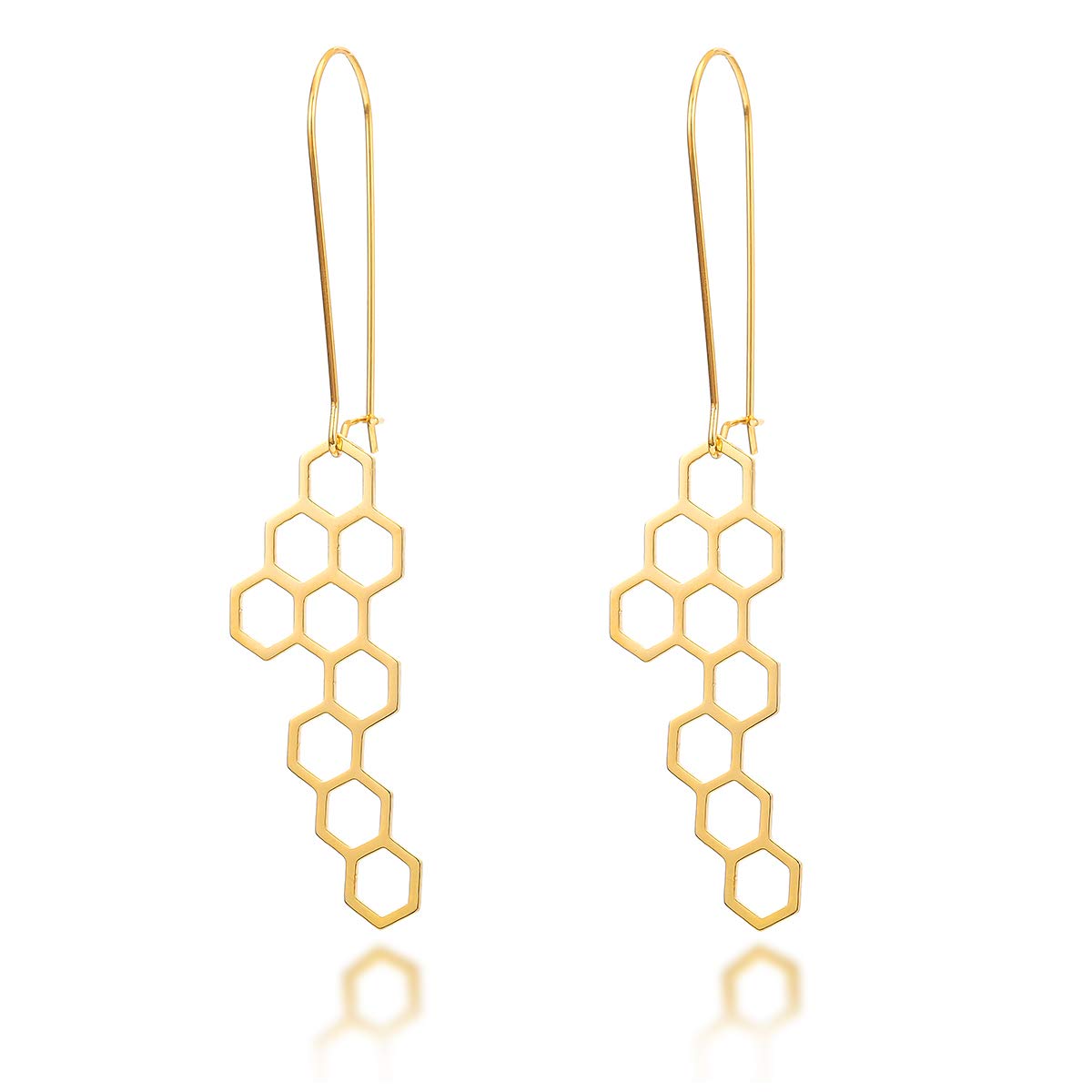 LLYANZStainless Steel Gold Plated Cut Out Hexagon Honeycomb Post Dangle Earring