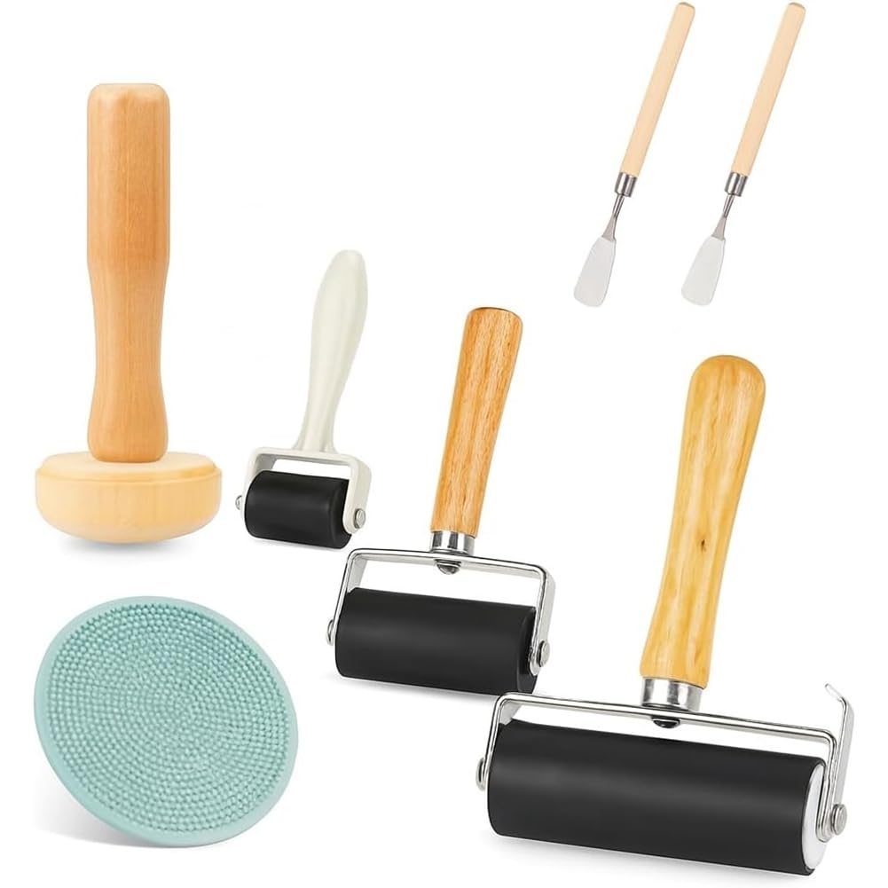 Jnchdghwa As Shown For Block Printing For Stamp, Wallpaper& Diy Crafts& Painting Compatible 7-Pack Rubber Brayer Rollers Kit, Printmaking Ink Rollers