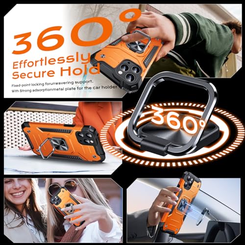 Image of Anqrp Heavy Duty Case for iPhone 11 Pro Case with Enhanced Ring Holder Grip Stand, Military Grade Shockproof Rugged Drop Protective Silicone Hard Slim iPhone 11 Pro Phone Case Cover,Orange
