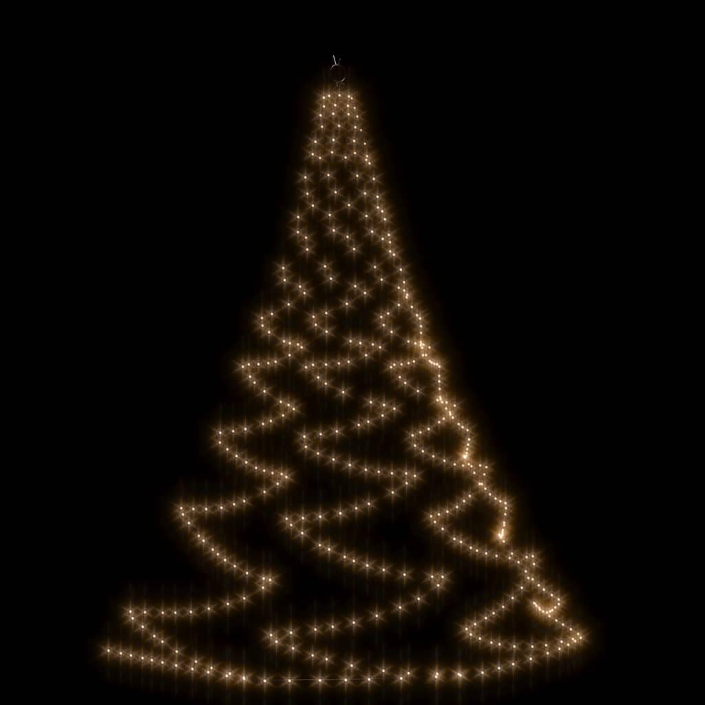 vidaXL Árbol de Pared, Árbol con Gancho Metálico 260 LED, Luces de Decoración de Navidad, Cadena LED de Pared para Fiestas, Blanco Cálido 5 m