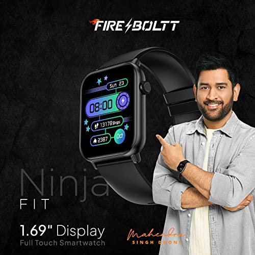 Image of Fire-Boltt Ninja 3 fit Smartwatch Full Touch 1.69 & 123 Sports Modes with IP68, Sp02 Tracking, Over 100 Cloud Based Watch Faces (Black)
