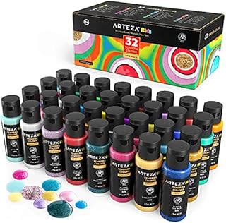 ARTEZA Tempera Washable Paint Set of 32, 60 ml Bottles, Poster Paint for Craft Projects, Sponge Painting & Finger Painting, Includes Neon, Glitter & Glow-in-the-Dark