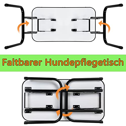 YRHome Hundepflegetisch Höhenverstellbar Trimmtisch für Hunde Hunde Badetisch Hundefriseur Tisch Schertisch Pflegetisch rutschfest mit Schlingen und Ablage bis 60 KG Belastbar 80,5x46x76cm(Klein)