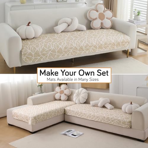 Image of HOKIPO 'Elira Series' Polyester Blend Water Repellent + Waterproof Quilted Sofa Mats | Make Your Own Sofa Cover Set | Length 90cm - Beige Abstract Geometry (AR-5243-C3)