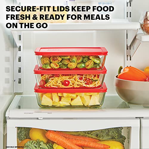 Pyrex Simply Store Glass Food Storage Container, Snug Fit Non-Toxic Plastic BPA-Free Lids, Freezer Dishwasher Microwave Safe, 6 Cup