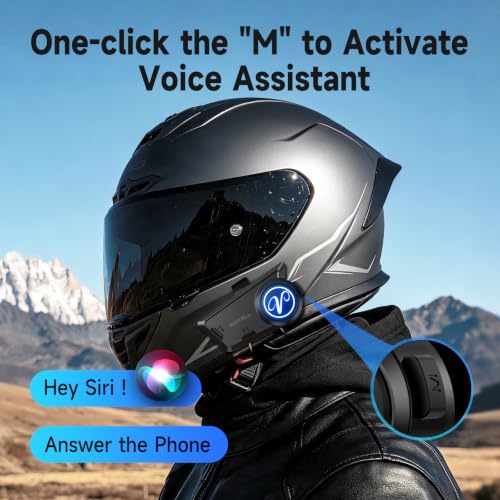 Image of EDYELL V2 Motorcycle Helmet Bluetooth Headset,Helmet Speakers with 2 Type Mics,Connects to 2 Phones at The Same Time Using Music & GPS,Compatible with All Helmets