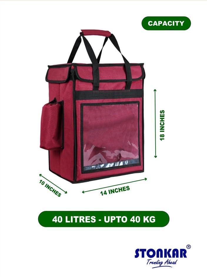 Image of FlavorFleet Food Delivery Bag | Thermal Insulation for Ecommerce, Pizza and Ice Cream delivery (Maroon) 18 inchX14 inch10 inch Inches
