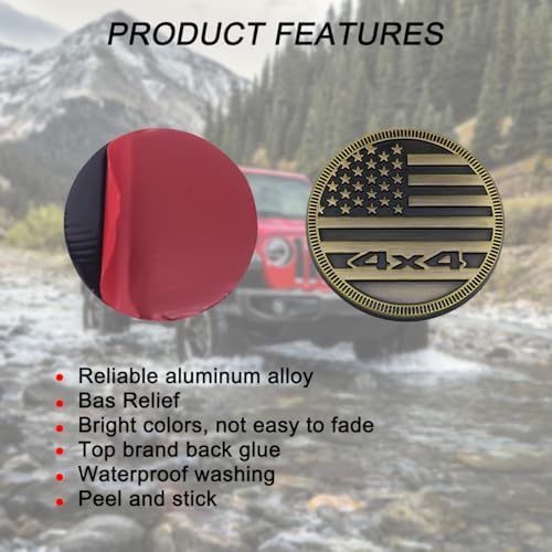 Image of American Flag Badge Car Emblems, 4 x 4 3D Metal Automotive Badge Decals, Round Car Emblem Stickers, Vehicle Exterior Decorative Accessories, Universal for RV, SUV, Truck (Brown)
