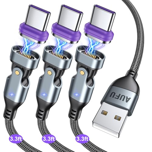 AUFU 16PIN USB C Magnetic Charging Cable (3Pack, 3.3/6.6/6.6ft), 180° Rotation Magnet Charger Cable/Magnetic USB C Cables/Magnet Phone Charger/Data Transfer Charging Cables for Phone/Tablet/Laptop – Enhanced Compatibility and Speed