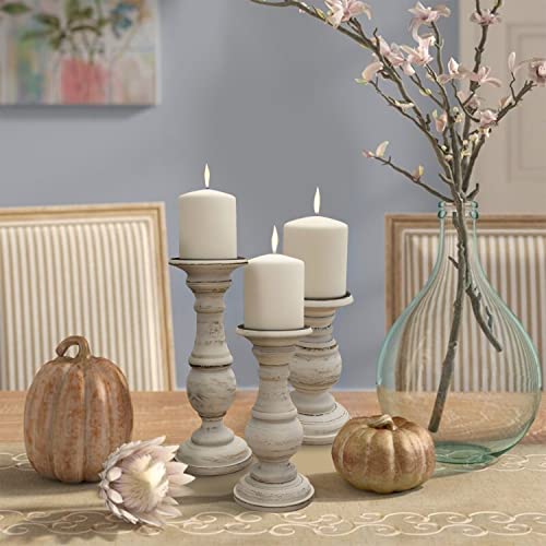 Benzara BM03604 Wooden Pillar Shaped Candleholder, Set Of 3 thumb #1
