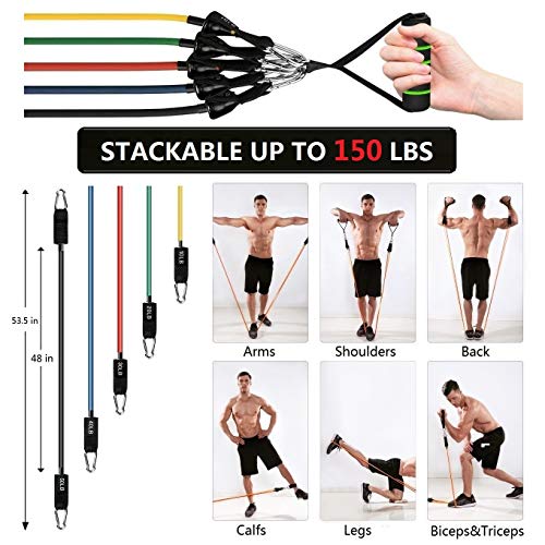 23 Pack Resistance Bands Set Workout Bands, 5 Stackable Exercise Bands 5 Loop Resistance Bands 2 Core Sliders – Door Anchor Handles Ankle Straps Carry Bag Instant Cooling Towel Wrist Wraps #TOP4