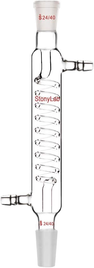 StonyLab Borosilicate Glass Graham Condenser with 24/40 Joint 200mm Jacket Length Lab Glass Condenser