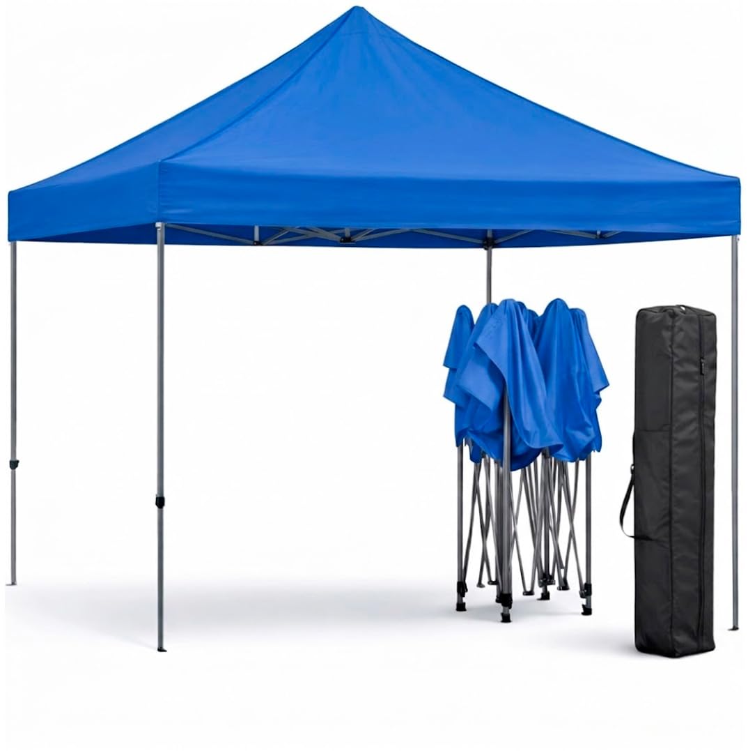 Gazebo Professionale 3x3 M Richiudibile Automatico In Acciaio Con Telo Oxford 1200D PVC Impermeabile e Anti UV Struttura a Fisarmonica con Sacche Zavorra e Borsa Trasporto Sagre Feste Eventi (Blu)