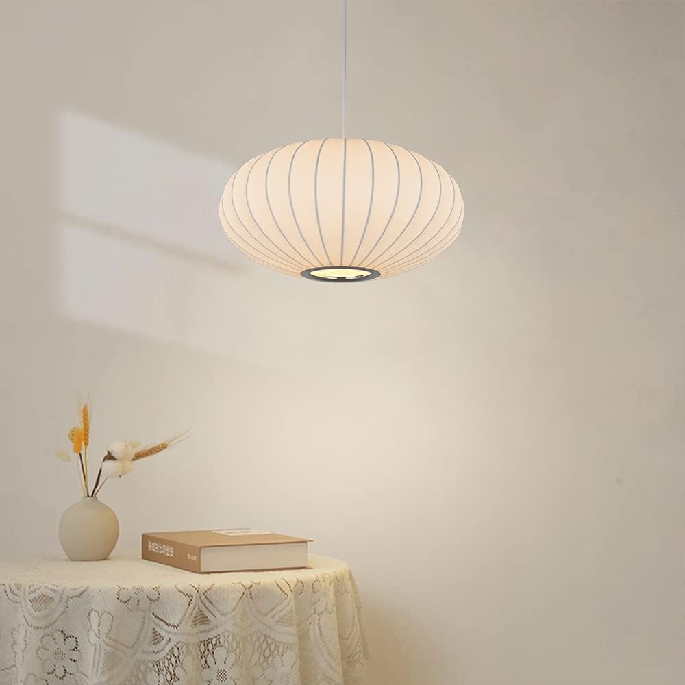 Italian Simplicity Style Silkworm Cocoon Pendant Light Post-Modern Single Head Lantern Flat Shape Silkworm Cocoon Lamp White for Caffe House Dining Room Showroom Hollow Hanging Luminaire