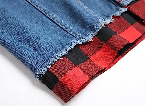 Image of LZLER Men's Denim Jackets Distressed Destroyed Classic Vintage Slim Fit Ripped Fashion Trendy Trucker Jean Jackets
