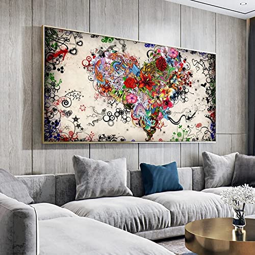 Peinture moderne fleurs de coeur abstrait coloré affiches et impressions mur art photos 80x160cm