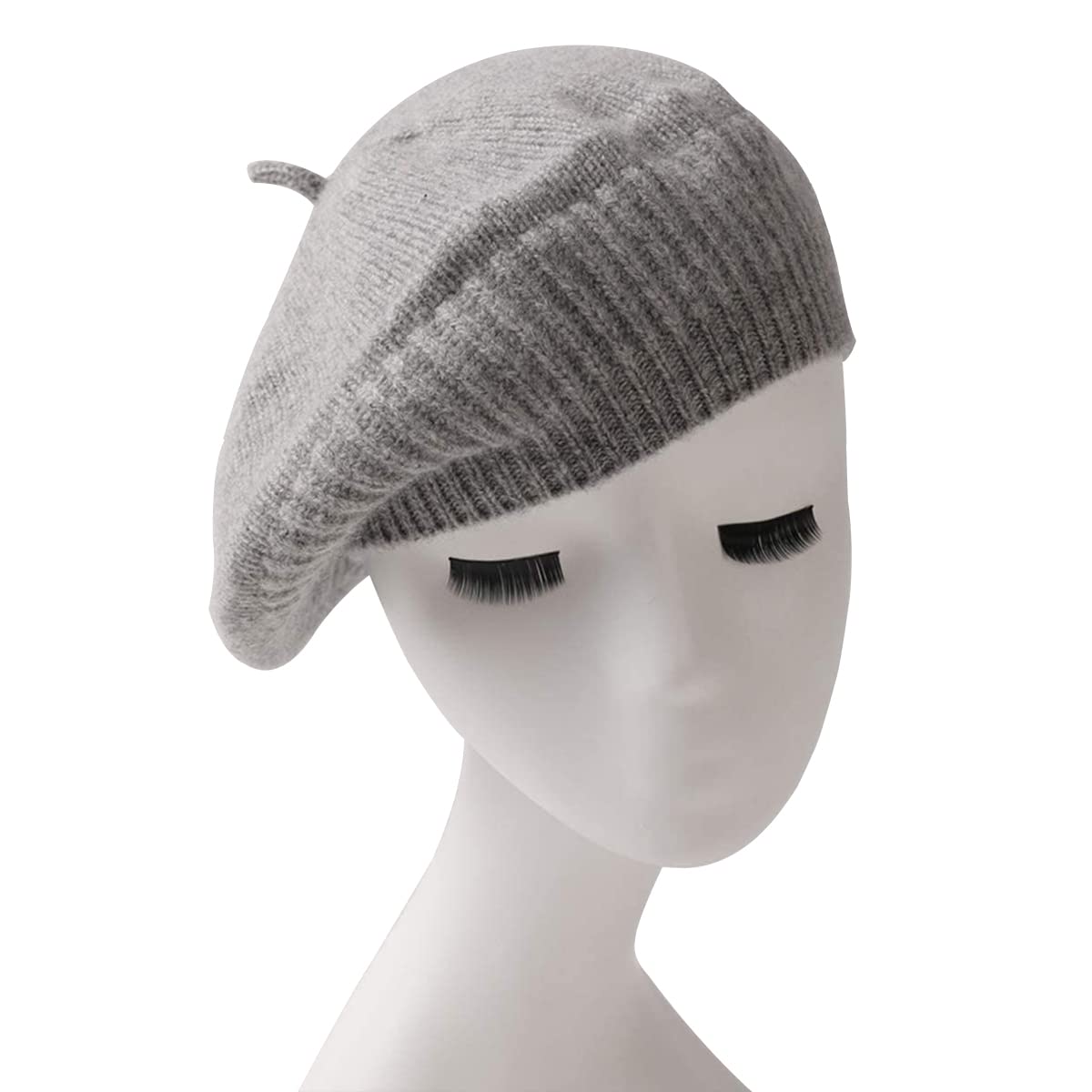 Sombrero de Boina de Punto para Mujer, Gorro de Lana de Color Sólido de Cachemir 100%, Gorra/Beanie de Punto Cálido Gorro de Boina Clásico de Invierno Otoño, Regalo para Navidad/Año Nuevo Gray