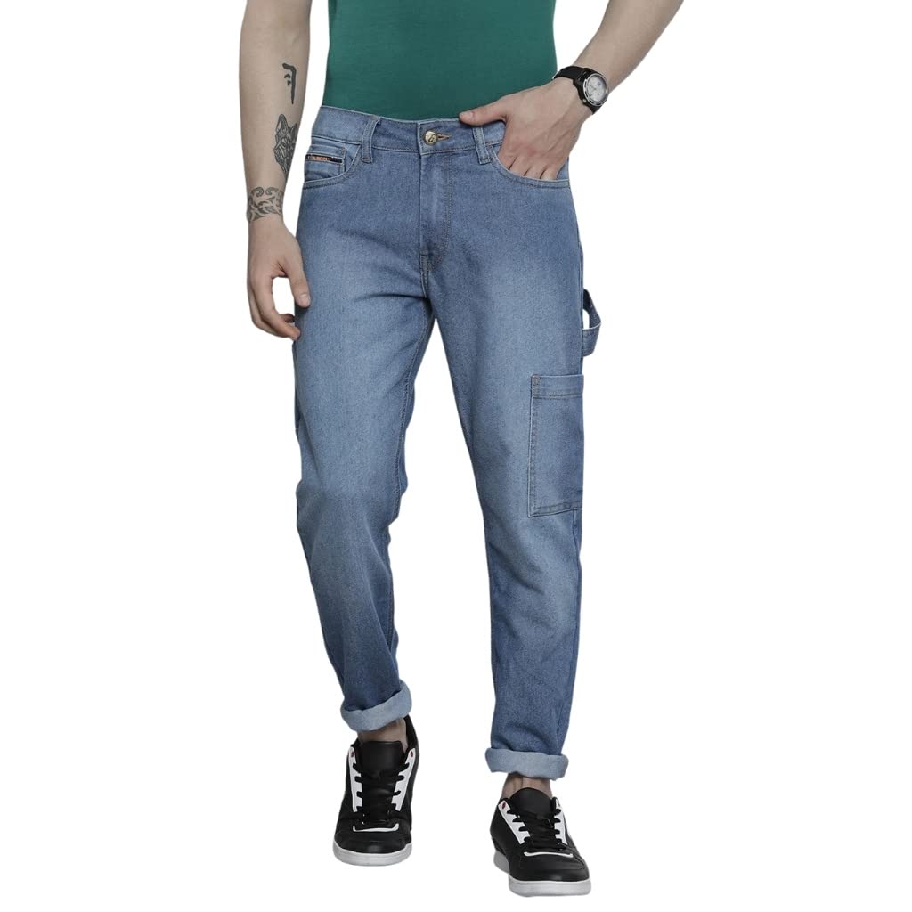 Men's Regular Fit Mid Rise Carpenter Fit Solid Mid-Rise Cargos Denim-image-27