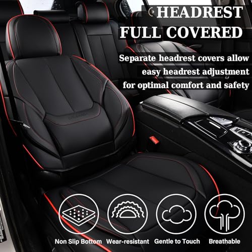 Image of Coverado Car Seat Covers Full Set, Seat Covers for Cars, Black Car Seat Protector Waterproof, Nappa Leather Car Seat Cushion, Car Seat Covers Front Seats and Back Fit for Most Cars