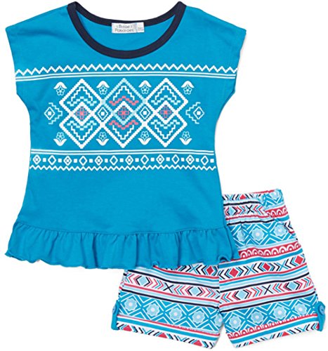 Image of ToBeInStyle Girl's Two Piece Summer Set Cute Tee Top and Matching Shorts Adorable Outfit