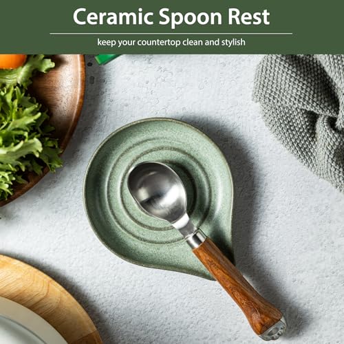 Image of LAUCHUH Spoon Rest, 5-Inch Ceramic Spoon Holder, Heavy Duty Heat Resistant Ladle Holder for Stove Top, Decorative Kitchen Decor, Dishwasher Safe, Sage Green