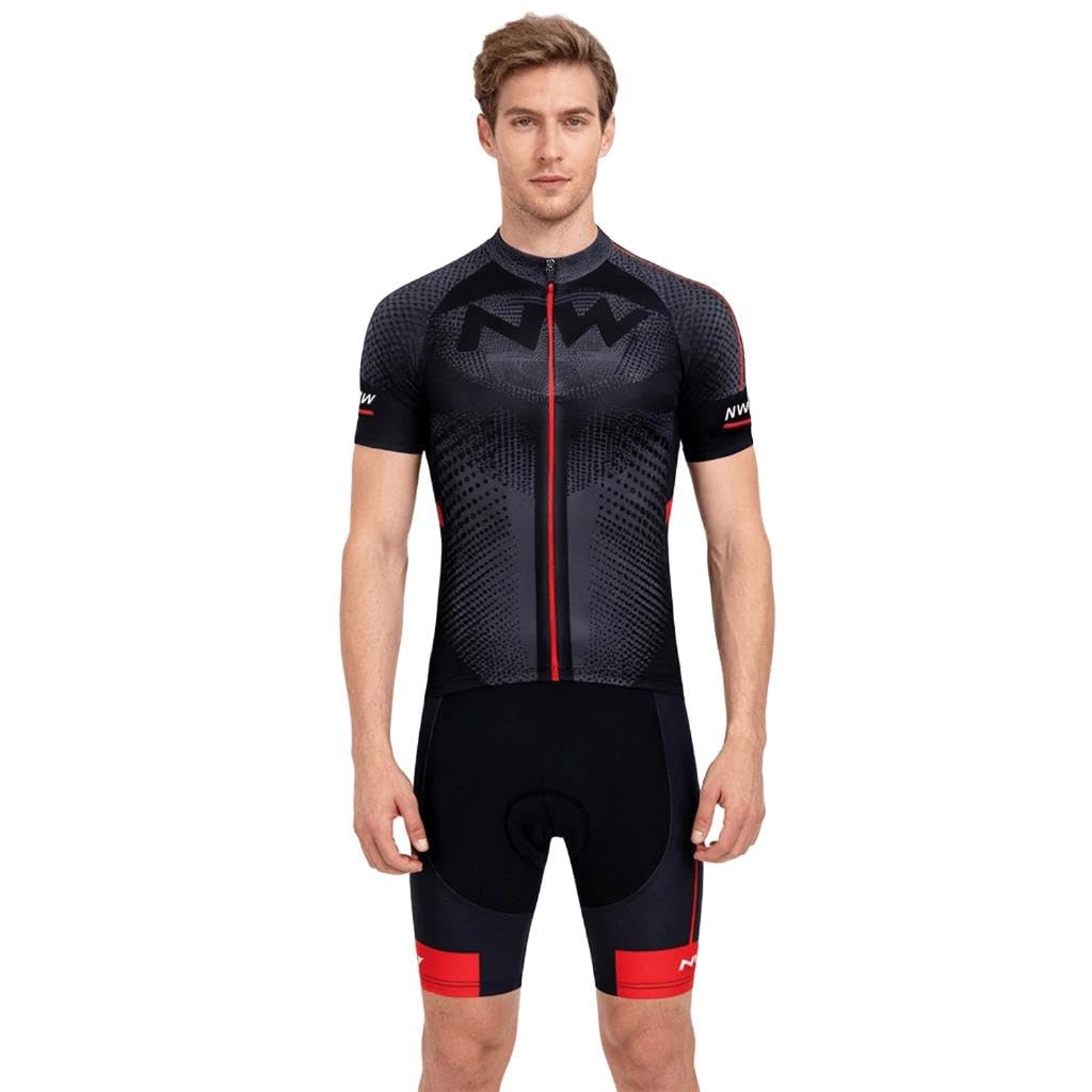 Tuta da Bicicletta MTB Estiva da Uomo Traspirante Asciugatura Veloce Manica Corta e Pantaloncini Imbottiti Maglia da Ciclismo con Motivo Leone