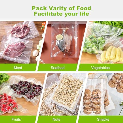 Image of Bonsenkitchen Vacuum Sealer Bags, 8 inch x 50' Rolls 2 pack for Food Storage Saver, Bpa Free, Heavy Duty, Commercial Grade Textured Food Roll, Customized Size Bag for Sous Vide Cooking,VB3209