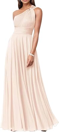 One Shoulder Bridesmaid Dresses with Slit Chiffon Long Prom Party Dress Formal Evening Gown