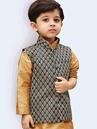 Image of JBN Creation Boys' Silk Blend Nehru Jacket || Banarasi Brocade Woven Jacquard Modi /Nehru Jacket || Ethnic Wear for Festivals, Weddings