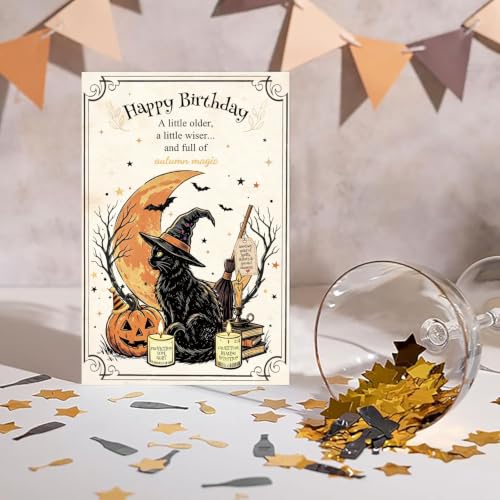 RPJIEKINXU Witchy Cat Halloween Birthday Card for Sister Friend Her - image 6