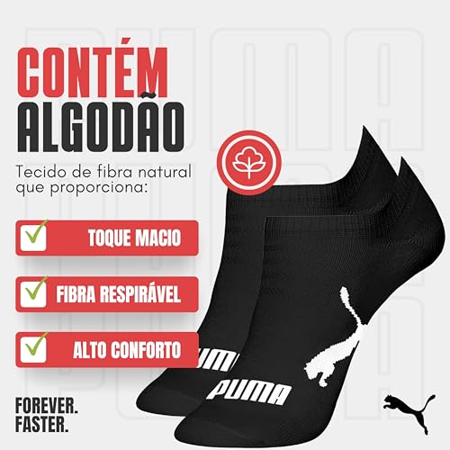 PUMA Kit 3 Pares Meias Sapatilha Invisível Esportiva Masculino Adulto, 3 Preto, 39-43